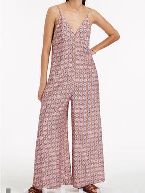 JETS AZURA V-Neck Wide-Leg Printed Jumpsuit in Orange and Blue